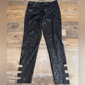 Justice Active Girls Leopard Print Leggings 12 Black Strappy Ankle Athletic